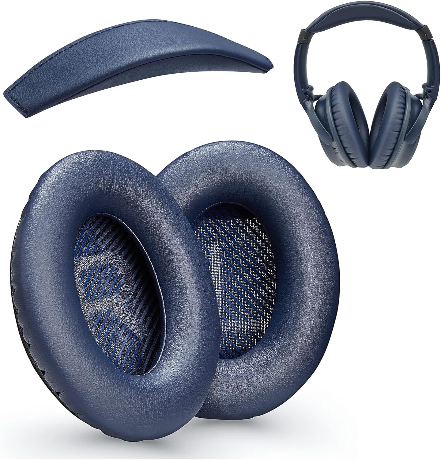 QC35 / QC35 ii earpads and QC35 Headband / QC35 ii Headband V3 pad Cushion Compatible with Bose QuietComfort 35 and QuietComfort 35 ii Headphones (Midnight Blue)
