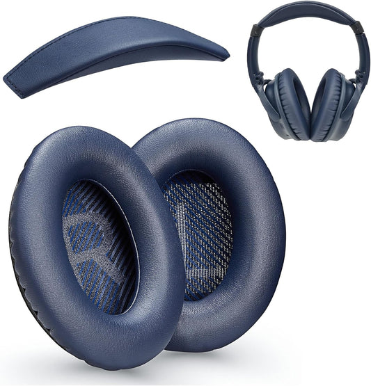 QC35 / QC35 ii earpads and QC35 Headband / QC35 ii Headband V3 pad Cushion Compatible with Bose QuietComfort 35 and QuietComfort 35 ii Headphones (Midnight Blue)