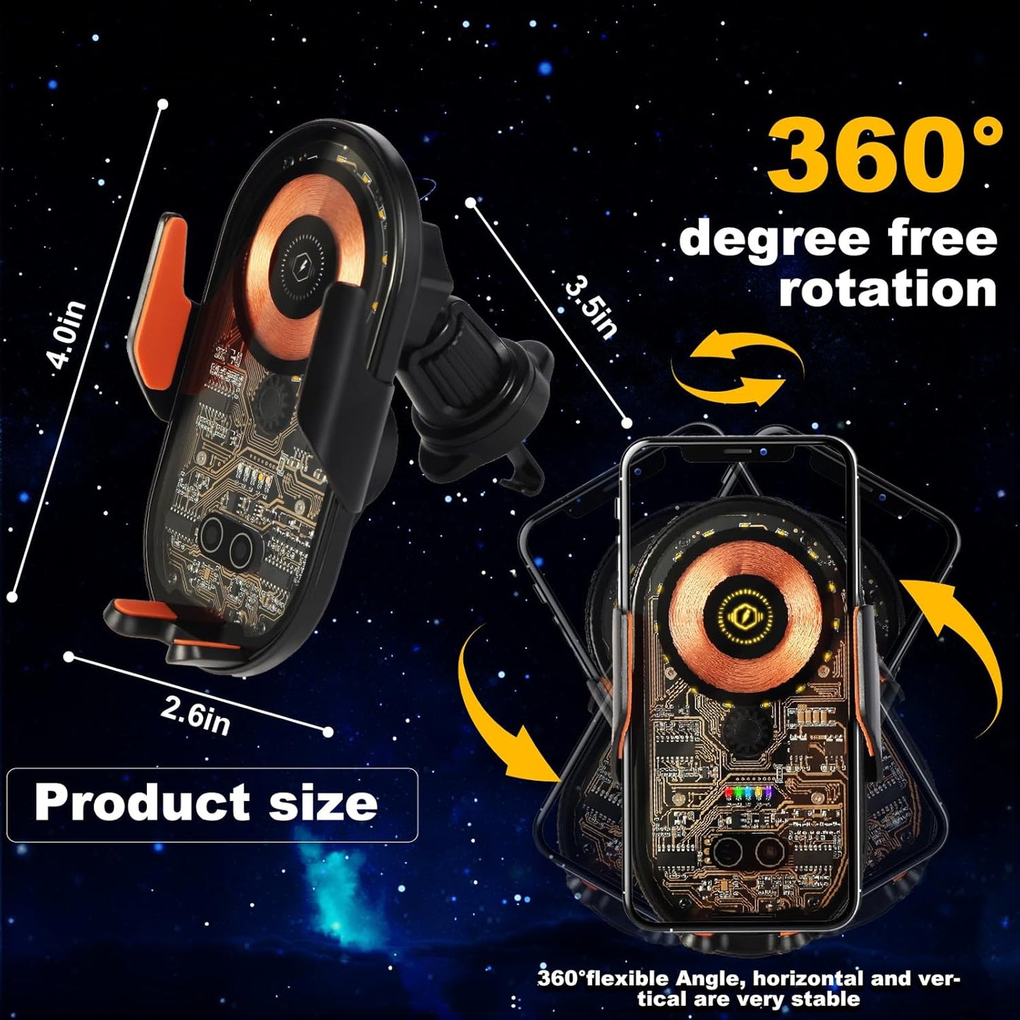 Phone Holders for Your Car with Wireless Chargre - Metal Hook Clip, Auto Clamp Air Vent Cell Phone Car Mount, Hands Free Universal Automobile Cradle Fit for iPhone Android and All Smartphones