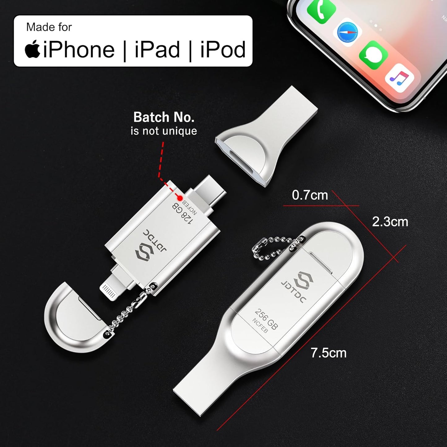 MFi Certified 256GB 3-in-1 Photo-Stick-for-iPhone-USB-Flash-Drive Photo-Storage-Stick-iPhone-Thumb-Drive External-Storage-Mobile-for-Android iPad Type-C Flash Drive Photo-Stick for iPhone 16/15/14