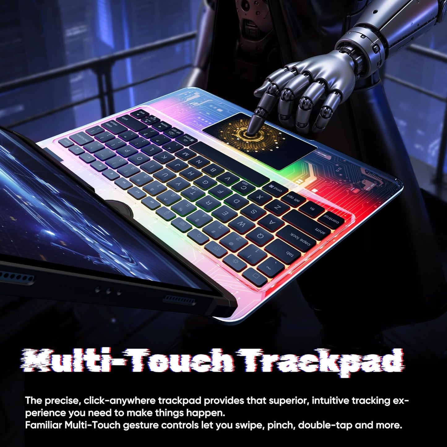 KITONE Transparent Case with Wireless Keyboard only for 2024 iPad Pro 11-in.(M4), 7 Colors Backlight, Trackpad, 360°Rotating Stand for iPad Pro 11(5th Gen), Tech Style