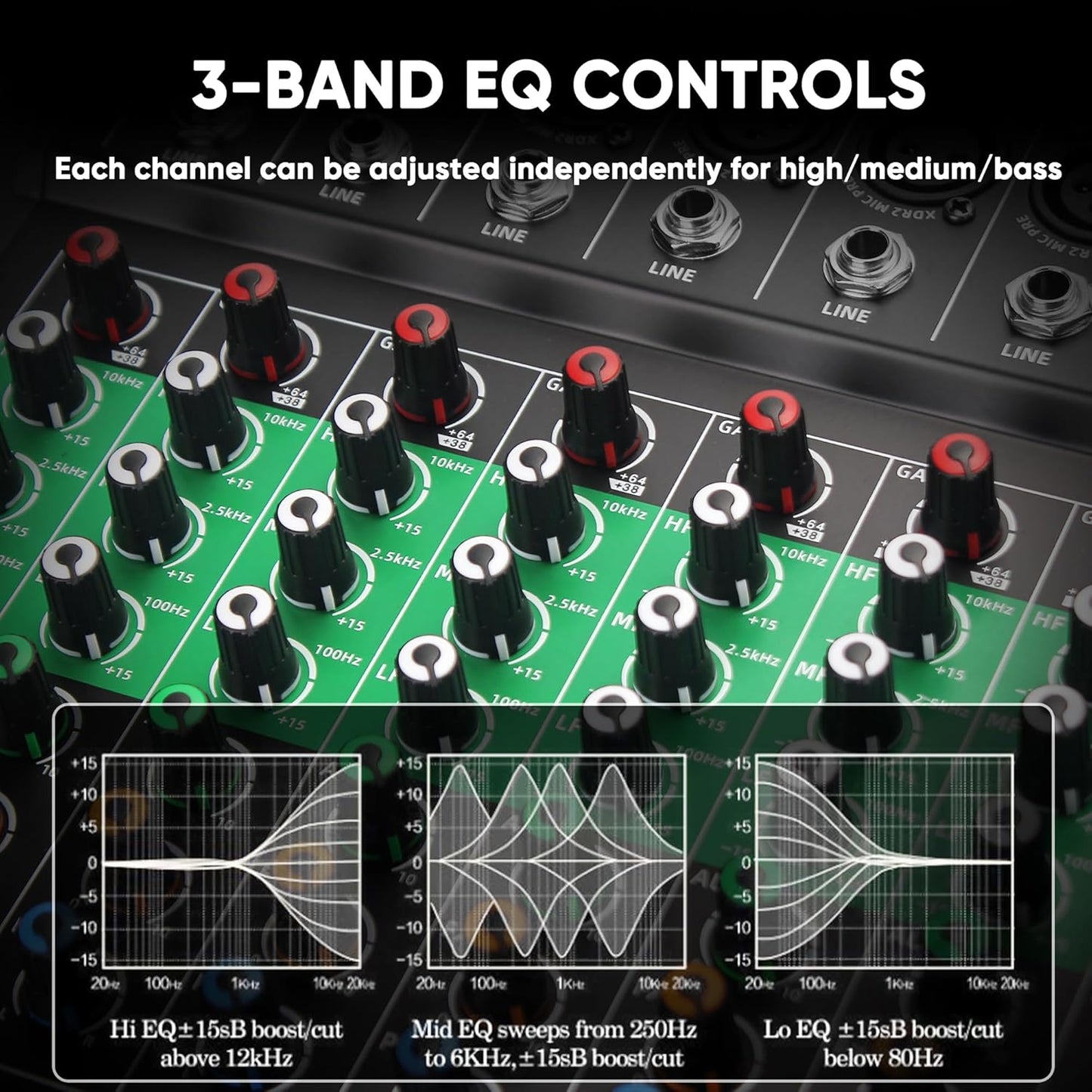 8 Channel Audio Mixer, Professional DJ Mixer Board Sound Music Mixing Console Digital Mixer with Reverb, Bluetooth, USB Port, 48V Phantom Power for Recording Karaoke Podcasting