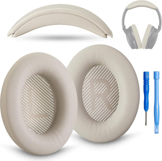 Replacement QC Ear Pad and Headband Pad Kit Cushion. Compatible with Bose QuietComfort (2023) QC45 QCSE QC35 II Wireless Noise Cancelling Headphones (White Smoke) Easy DIY