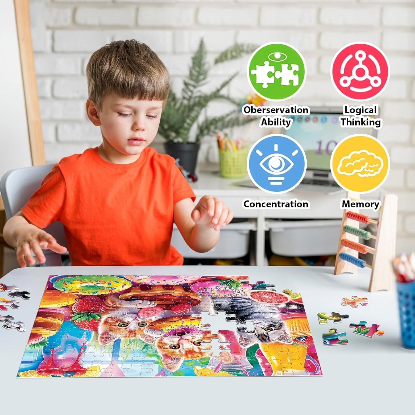 4-Pack 100 Piece Puzzles for Kids Ages 4-6 - Cats & Dogs Puzzles for Kids Ages 6-8 Kid Puzzle Educational Search & Find Toy Preschool Large Piece Puzzle for Adults Seniors