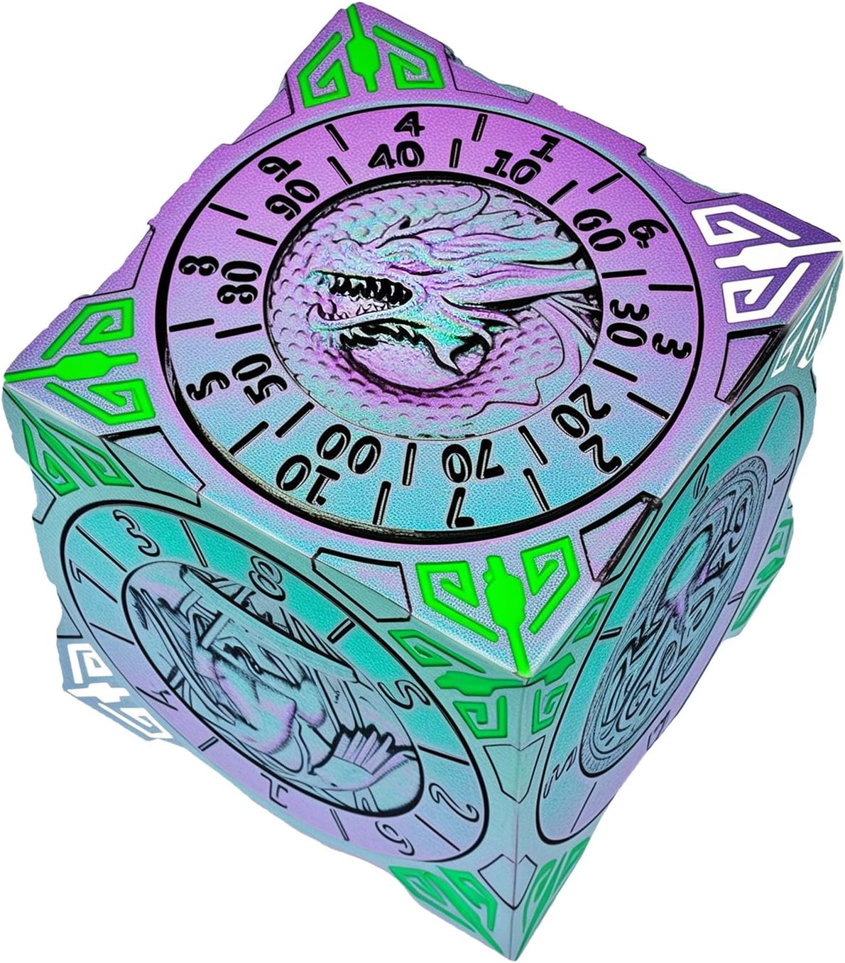 Spinner Dice 7-in-1 Metal DND Set – Premium Copper RPG Dice with 3D Monster Reliefs, Gyro Spinner & Collector’s Box for D&D,Chameleon Purple