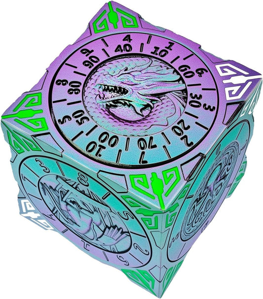 Spinner Dice 7-in-1 Metal DND Set – Premium Copper RPG Dice with 3D Monster Reliefs, Gyro Spinner & Collector’s Box for D&D,Chameleon Purple