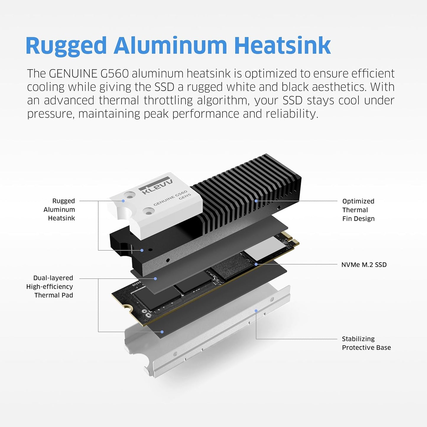 KLEVV Genuine G560 1TB M.2 2280 NVMe PCIe Gen5x4 Internal SSD Heatsink Included, up to 13000MB/s with DRAM Cash (K01TBM2SP0-G56)