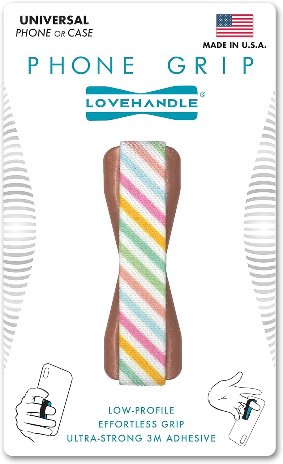 LOVEHANDLE Universal Phone Grip for Smartphones & Mini Tablets - Phone Holder for Hand - Wireless Charging Compatible - Made in The USA - Cotton Candy