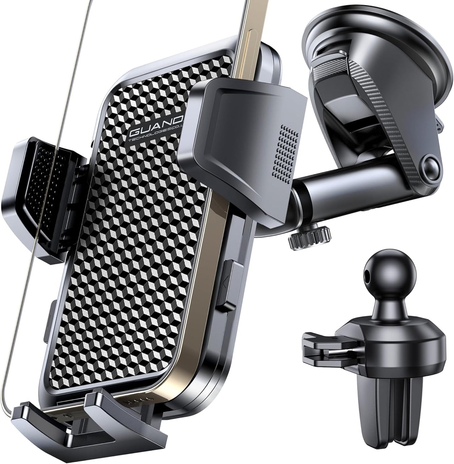 [2025 New] Dashboard Phone Holders for Your Car (+Air Vent Clip) [Military Grade Stable] , Car Cell Phone Holder, Rotatable Suction Cup Car Phone Mount for All Phone (Cube Black)