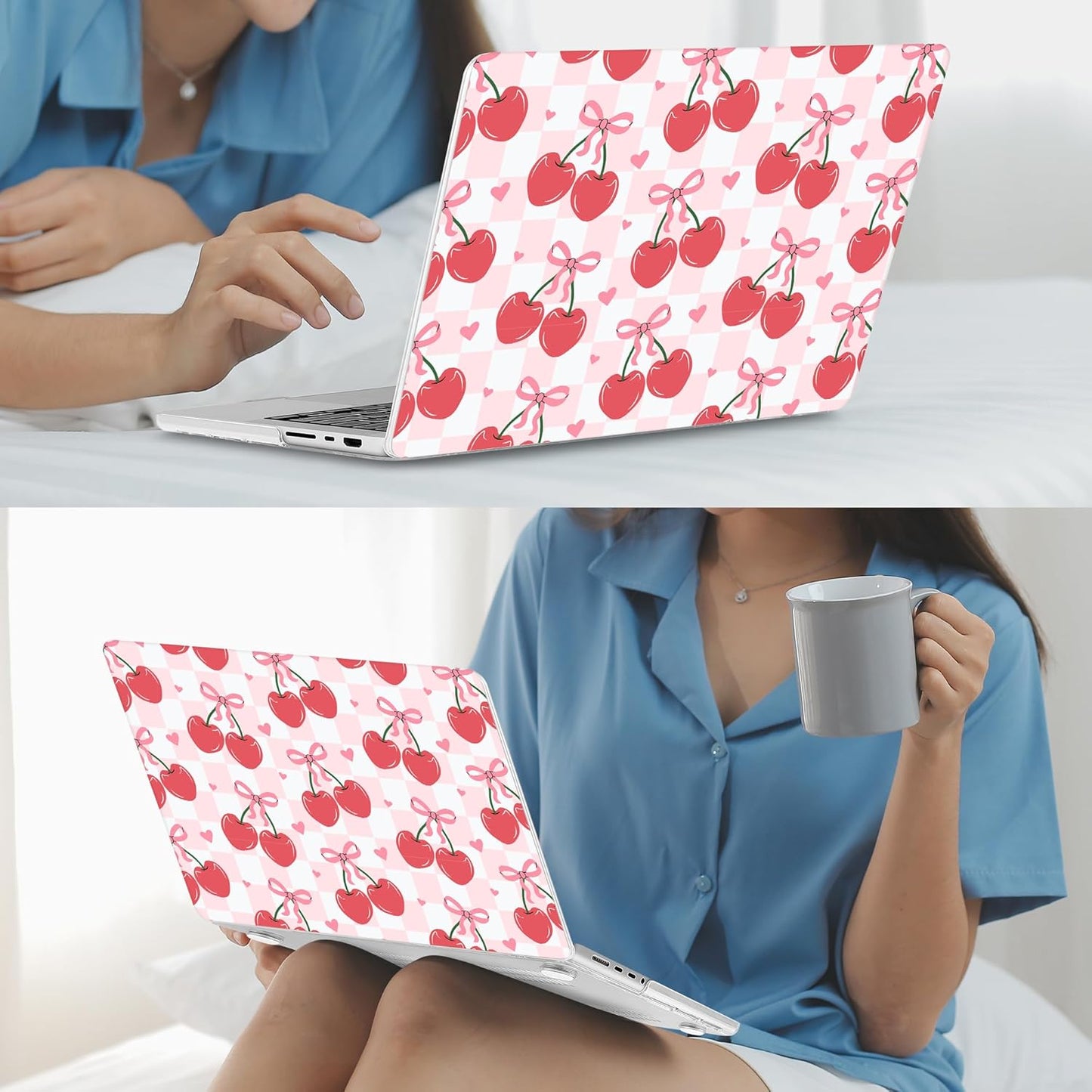 Mektron Case for 2025 MacBook Pro 16" M4 A3403 A3186 M3 A2991 M2 A2780 M1 A2485 (2021/2023/2024) Pro/Max with Touch ID, Hard Shell Plastic Laptop Cover Keyboard Cover, Cherries Bows C353