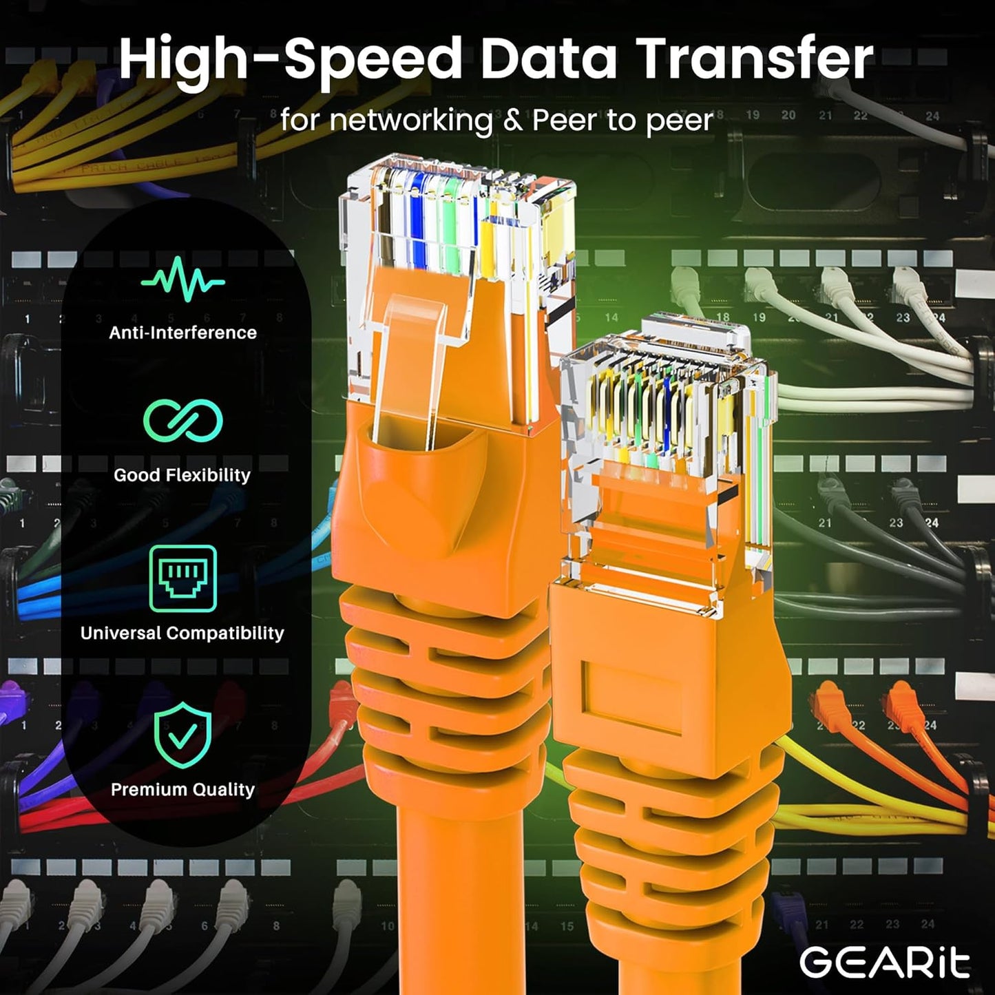 GEARit Cat 6 Ethernet Cable (24-Pack 1 Foot) Cat6 Network Patch, 10Gbps, RJ45, Snagless Cord, Gold-Plated Connectors, Internet for PC, TV, Tablet, Router, Printer, Servers, IT Data Center - Orange