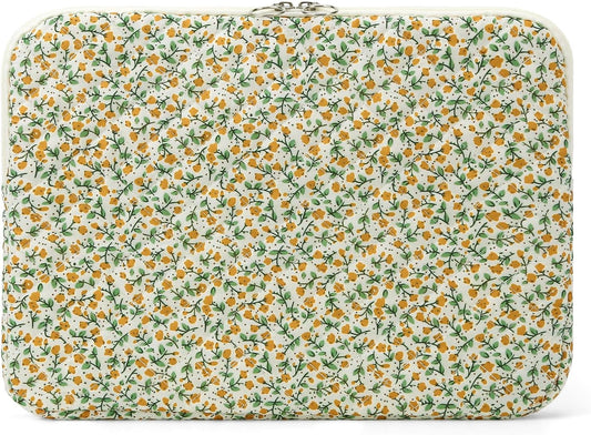 Puffy Laptop Sleeve 13-15.6 Inch Cute Quilted Laptop Protective Case Padded Floral Computer Sleeve for MacBook (B-Yellow, 15 Inch)