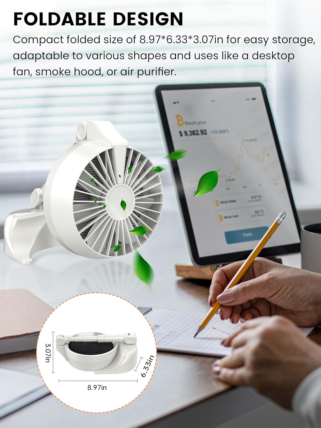 Vegapunk Rechargeable Smoke Away Purifier Fan for Indoors - Portable Odor Exhaust Eliminator Remover Eater Filter - The High Fan for Desktop - White