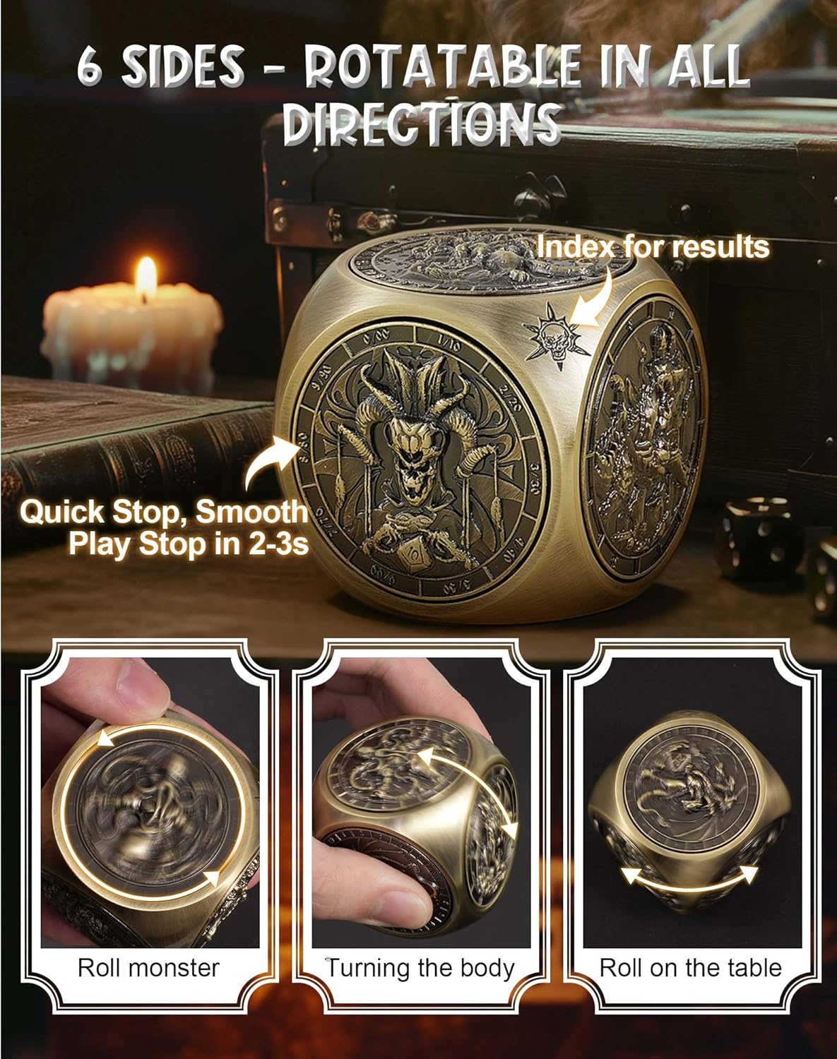 Kabinka Spinner Dice for 7 in 1 DND Dice Set, Unique Metal Dice for Dungeons and Dragons RPG Role Playing Gaming (Bronze)