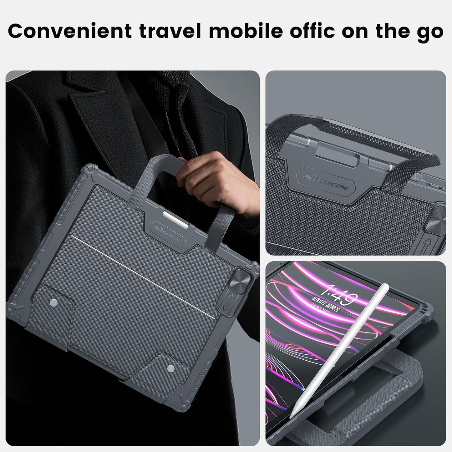 Nillkin Carry Go Backlit Keyboard Case for iPad Air 13 inch M2 M3 with Handle, Grey for iPad Pro 12.9 (3rd/4th/5th/6th Generation) Detachable Keyboard with Trackpad,Kickstand,Great Typing,Function Row