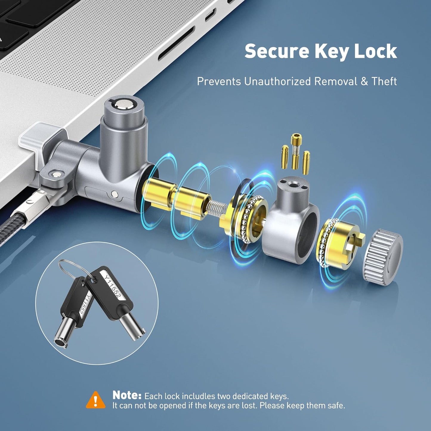 AboveTEK Laptop Locking Cable for MacBook Pro 14/16 (2021–2024), Anti-Theft Keyed Laptop Security Lock, 6.56ft Cut-Resistant Steel Computer Lock Cable, Rotatable & Portable Design