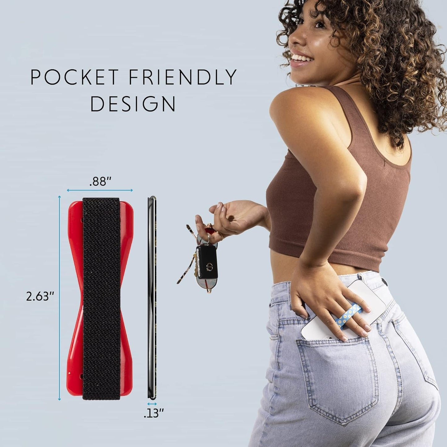 Universal Grip for Most Smartphones, Mini Tablets and Cases, Black Elastic Strap with Red Base, LH-01Red