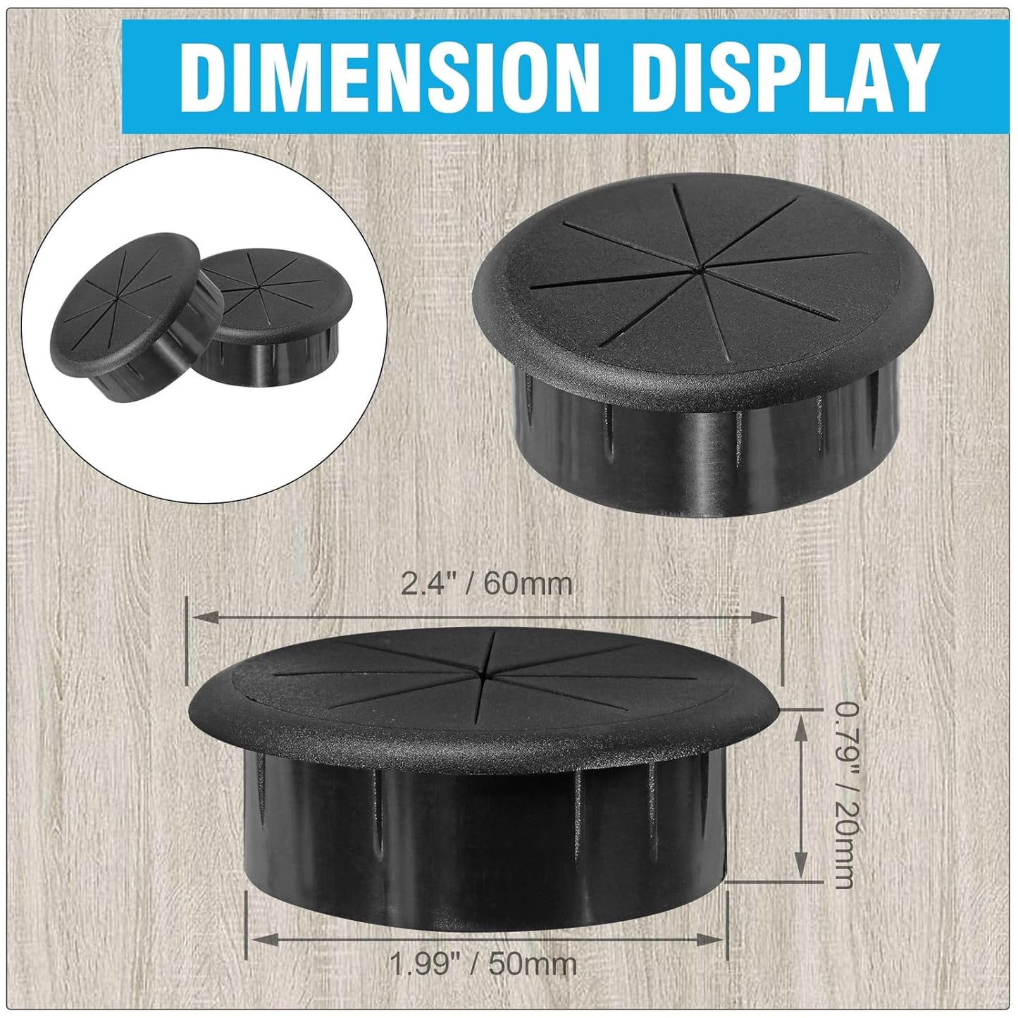 2" Black Desk Grommet, JTemgle Flexible Cable Grommet Rubber Cable Hole Cover Wire Organizer Caps Desktop Cord Management for Home Office TV Stands Tabletops, 5 Pieces