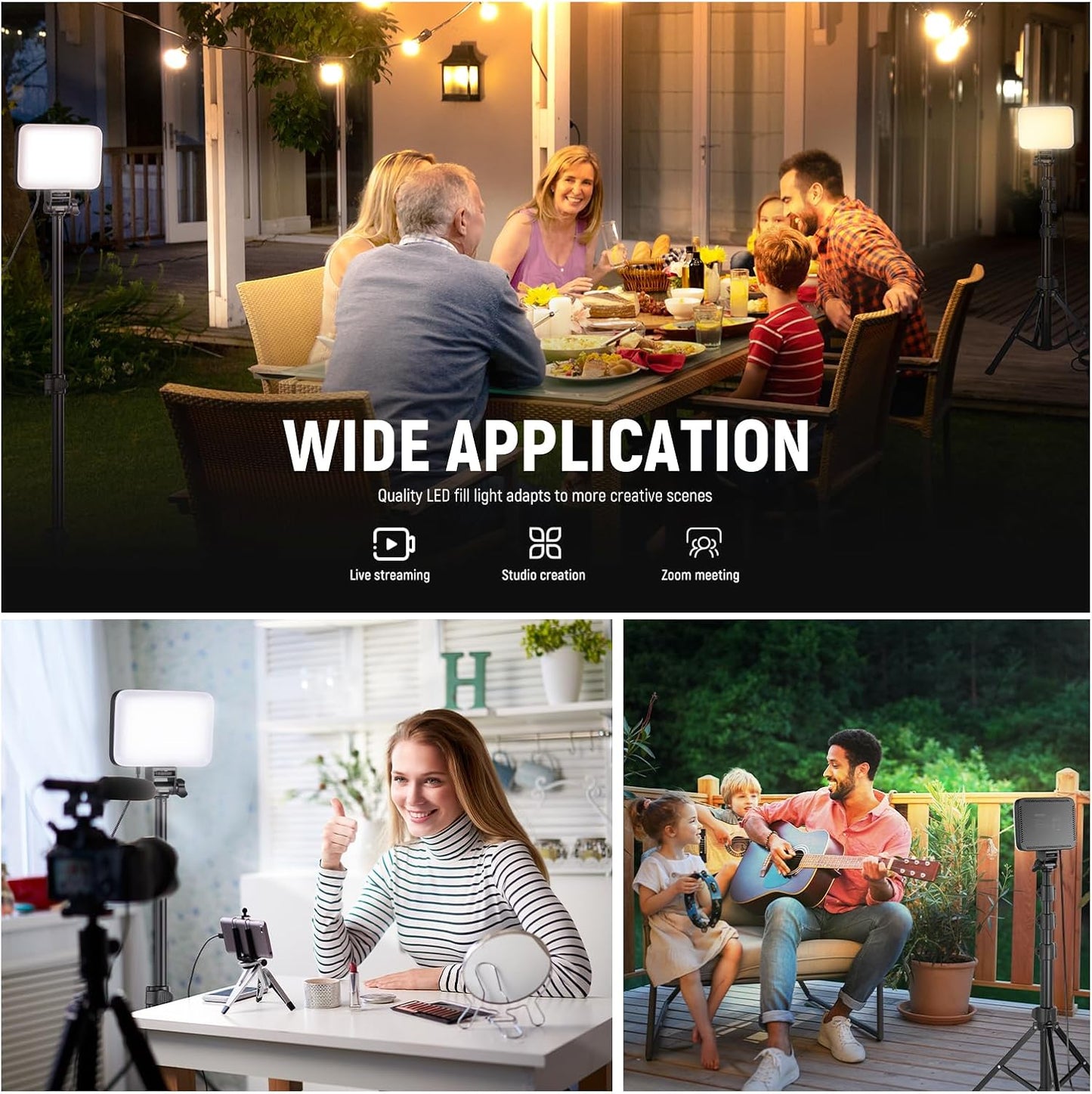 NEEWER BASICS LED Video Light Panel Lighting Kit, 3 Pack Bi Color Dimmable Portable Studio Lights with Tripod Stands & Filters, 3200K~5600K CRI95 750lux for Photography Video Recording Streaming, BP66