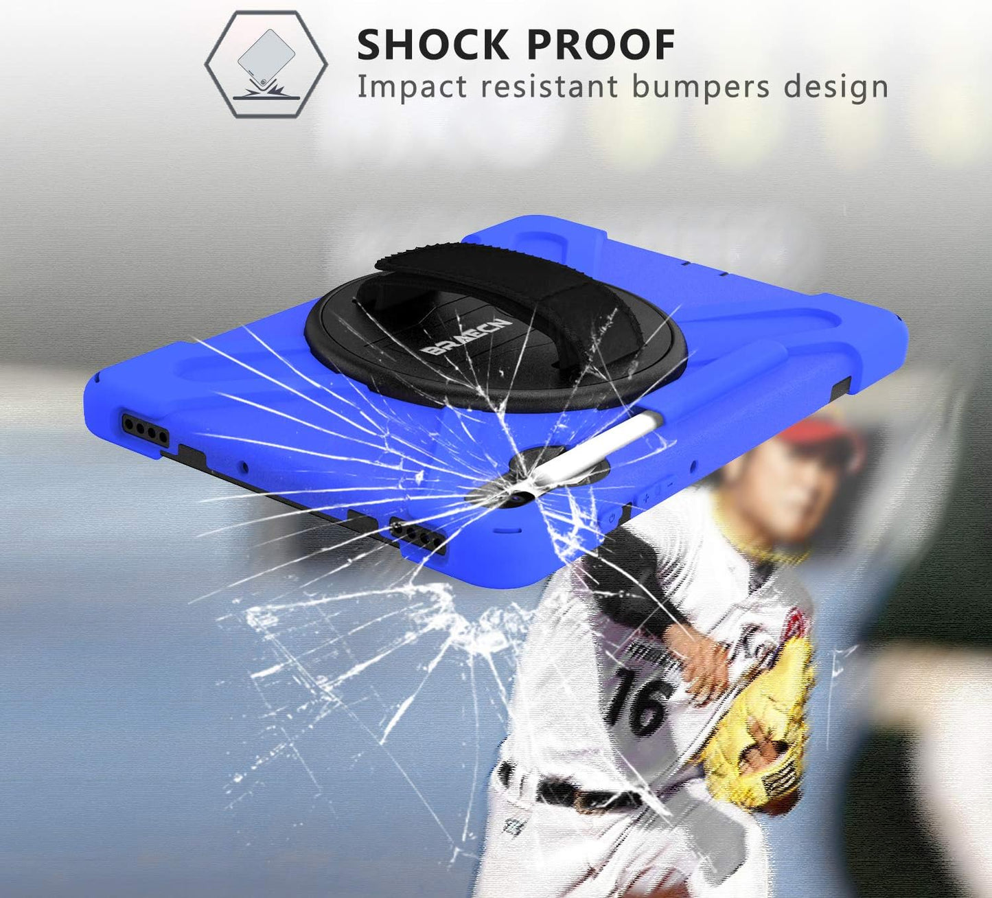 BRAECN for Samsung Galaxy Tab S6 case 10.5 Inch 2019 (with S Pen Holder),Heavy Duty Drop Protection Rugged Case with [Hand Strap][Rotating Stand][Shoulder Strap],No Support Samsung Key Board–Blue