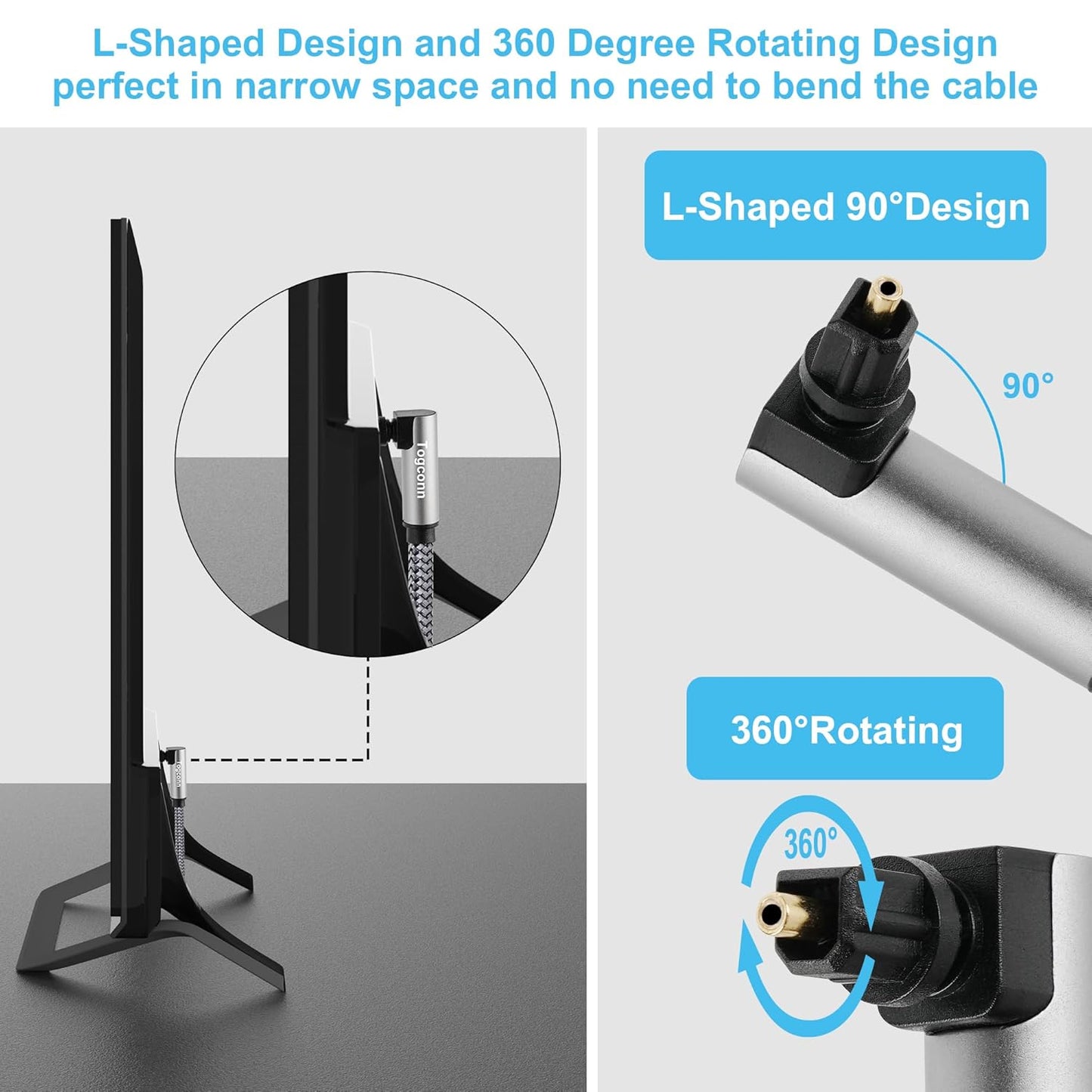 Optical Extension Fiber Digital Cable Adapter 4 Feet（2 Pack）, 90 Degree Right Angle & Straight Male to Female Coupler, Toslink Audio Cable, Nylon Braided for Home Theater, Soundbar, TV and More