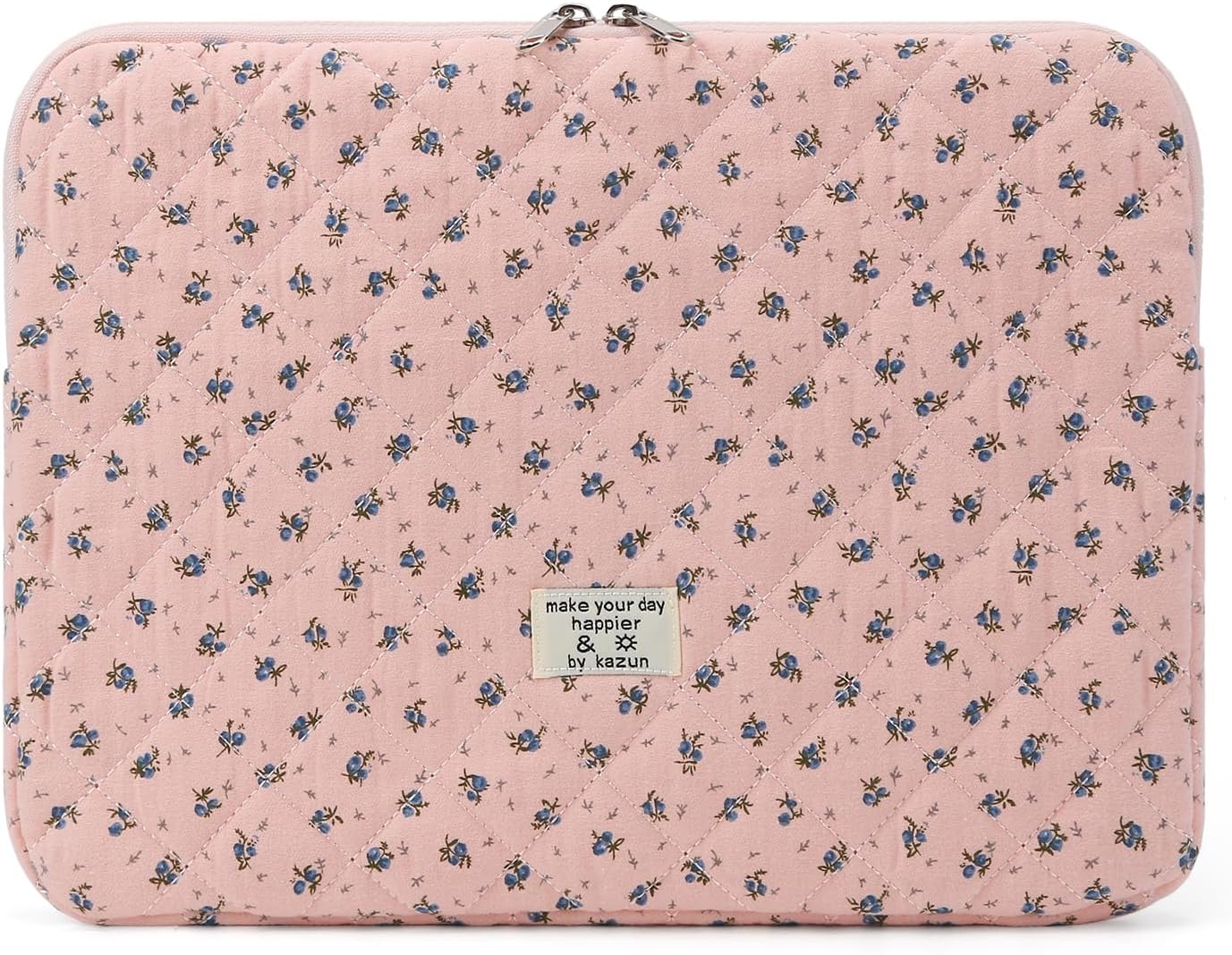 Puffy Laptop Sleeve 13-15.6 Inch Cute Quilted Laptop Protective Case Padded Floral Computer Sleeve for MacBook (A-Dark Pink, 11 Inch)