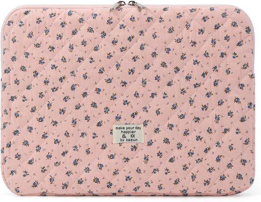 Puffy Laptop Sleeve 13-15.6 Inch Cute Quilted Laptop Protective Case Padded Floral Computer Sleeve for MacBook (A-Dark Pink, 11 Inch)
