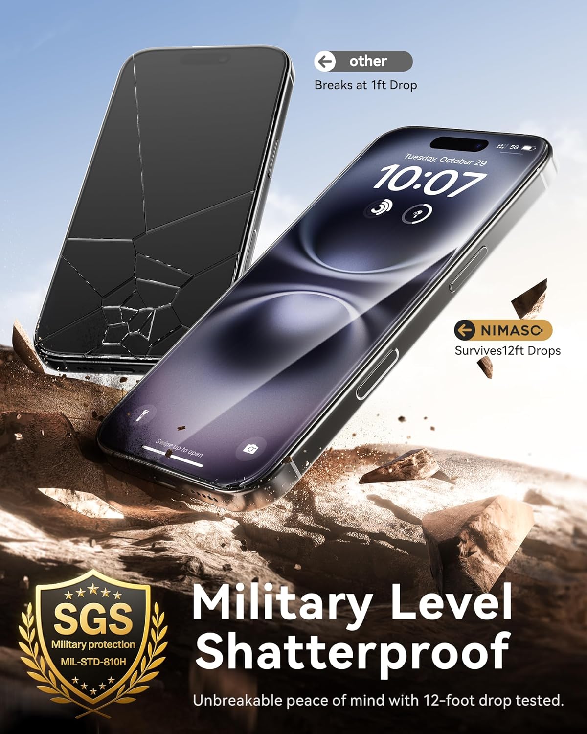 NIMASO for iPhone 16/15 Plus Screen Protector, 3 Pack Tempered Glass Screen Protector for iPhone 16 Plus, Automatic Dust Removal, Instant Installation,HD Clear, 9H Hardness Shockproof (6.7 inches)