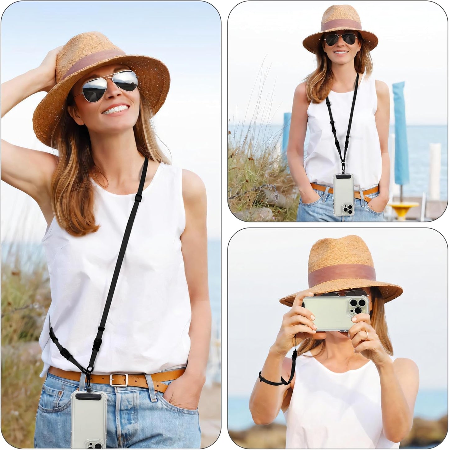 Cell Phone Strap Adjustable Wrist Strap Crossbody Cellphone Holder Extra Long Phone Lanyard Wrist Lanyard (Black)