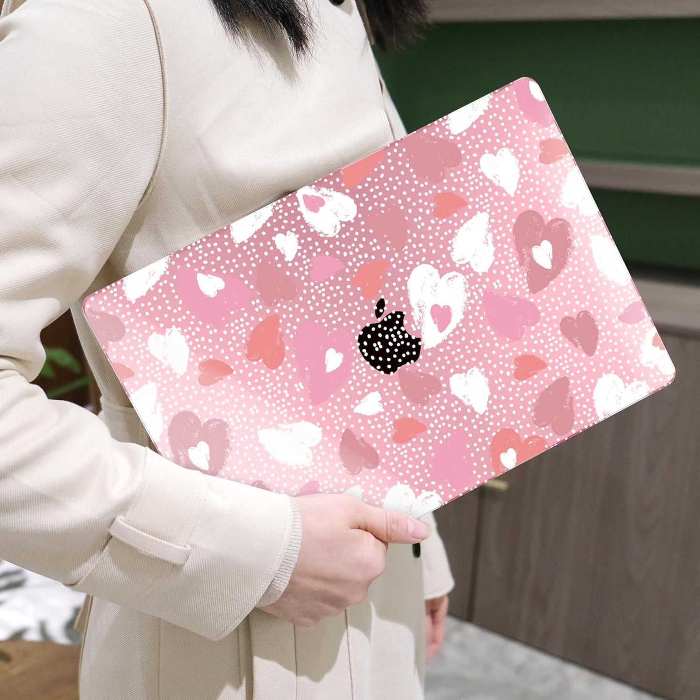 MEEgoodo Case for MacBook Pro 13 inch Case 2022 2021 2020 New A2338 M2/M1 A2251 A2289, Laptop Hard Shell with Keyboard & Camera Cover Compatible with 13 inch MacBook Pro, Pink Hearts & Dots