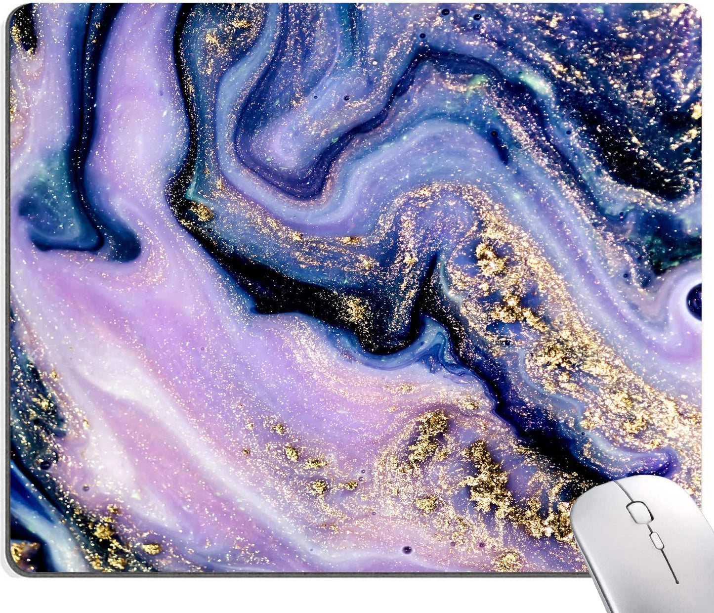Mouse Pad, Purple Navy Gold Marble Mouse Pad, Premium-Textured Marbling Mouse Mat Square Waterproof Non-Slip Rubber Base Computer Mousepads for Office Laptop Desk