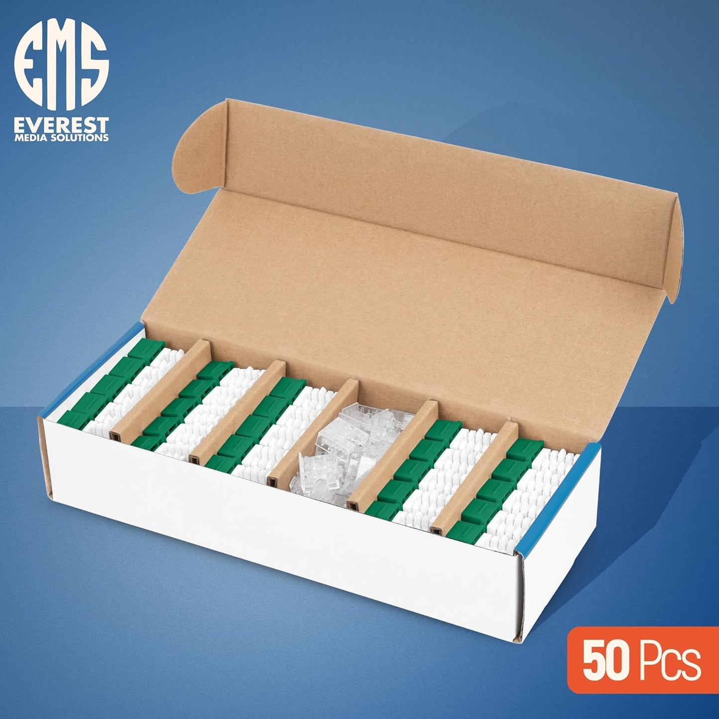 Everest 90° Angled RJ45 Cat6 Keystone Jacks 50-Pack in Green - Slim Profile Female RJ45 Connectors - Cat 6 Keystone Jack - Compatible with 90° Angled Speed Termination Tool - easyJACK (B094WB91H3)