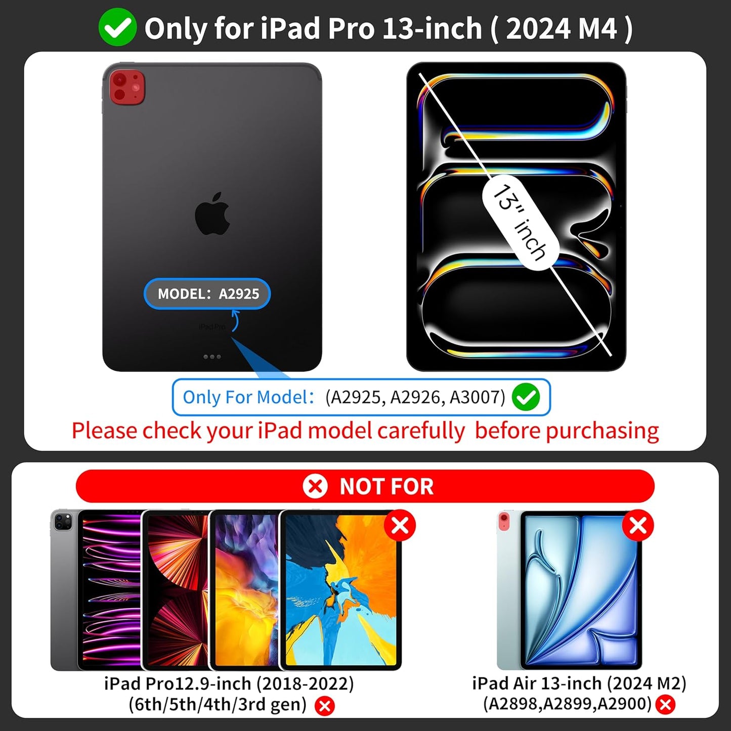 iPad Pro 13 Inch Case 2024 with Keyboard, Magnetic Detachable Keyboard Case for iPad Pro 13 Inch (M4, 2024) with 7 Colors Backlight, Multi-Touch Trackpad, Portrait/Landscape Mode (White)