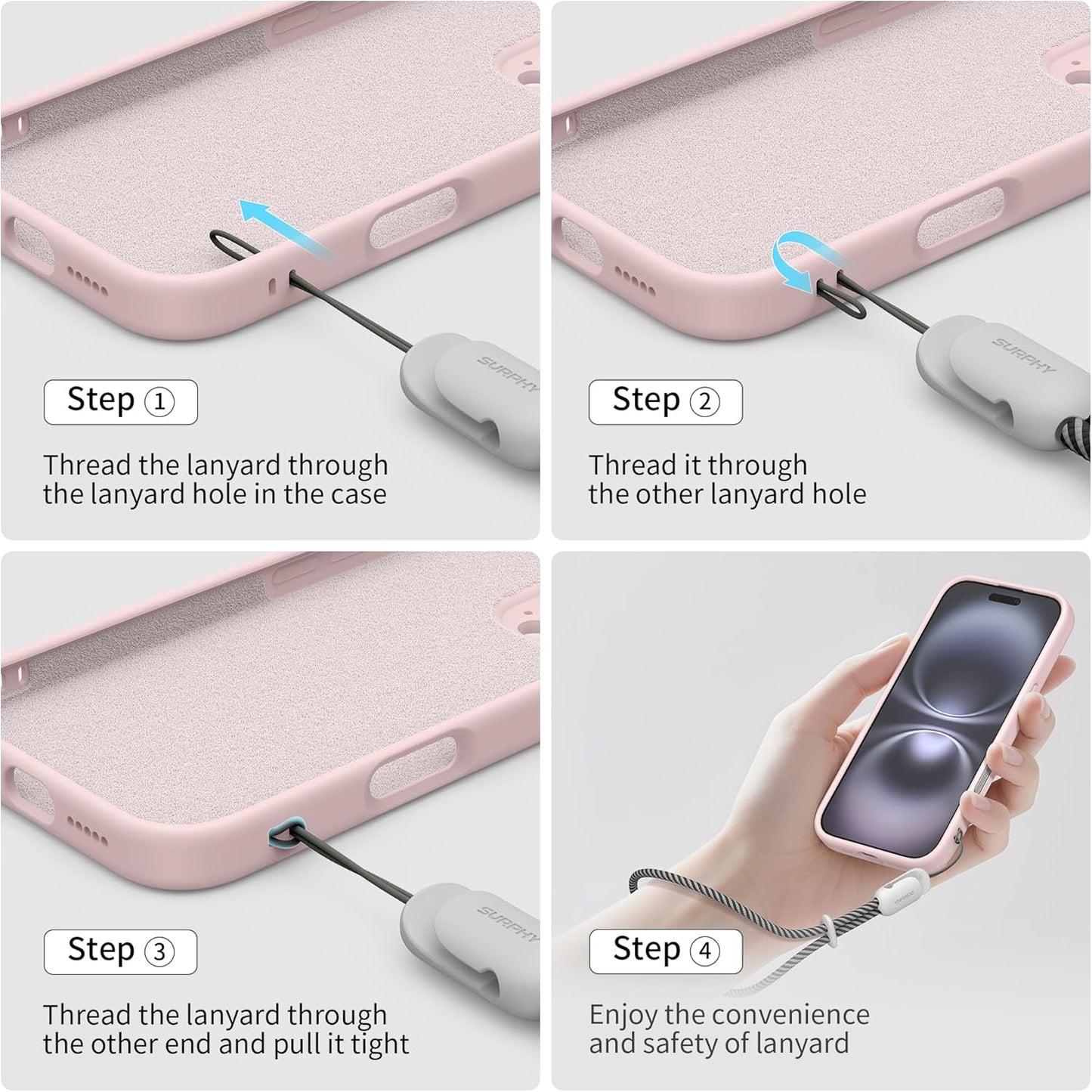 SURPHY 2 Pack Phone Lanyard for Cellphone Case, Phone Wrist Strap for Case, Cellphone Strap with 2-Color Braided, Charm Wrist Lanyard for Women and Men, Pink & Gray