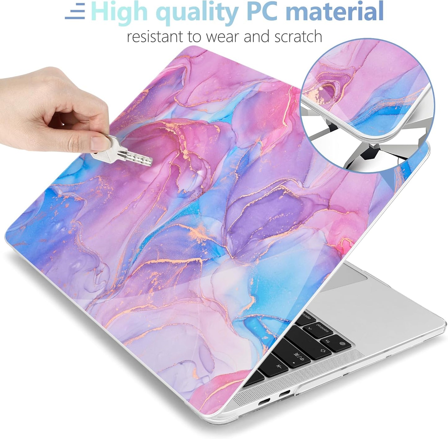 MEEgoodo Case for MacBook Pro 13 inch Case 2022 2021 2020 New A2338 M2/M1 A2251 A2289,Laptop Hard Shell with Keyboard & Camera Cover Compatible with 13 inch MacBook Pro, Pink Marble Texture