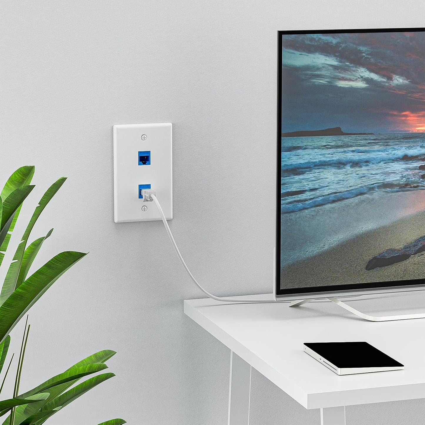 FGB 2-Port Keystone Wall Plate 20-Pack, Low-Profile Single Gang Wall Plates for RJ45, HDMI, and Coax Keystone Inserts, White