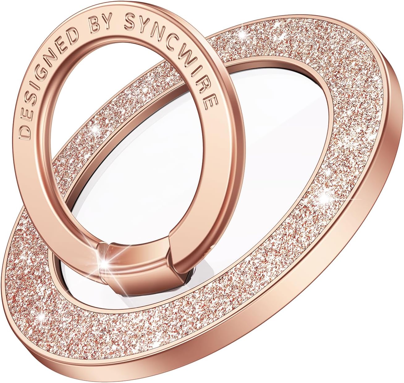 Syncwire Magnetic Phone Grip for MagSafe, Magnetic Sparkle Phone Ring Holder, Rotatable Kickstand Cell Phone Stand Removable MagSafe Accessories for iPhone 15 Pro Max 14 13 12,Android- Rose Gold