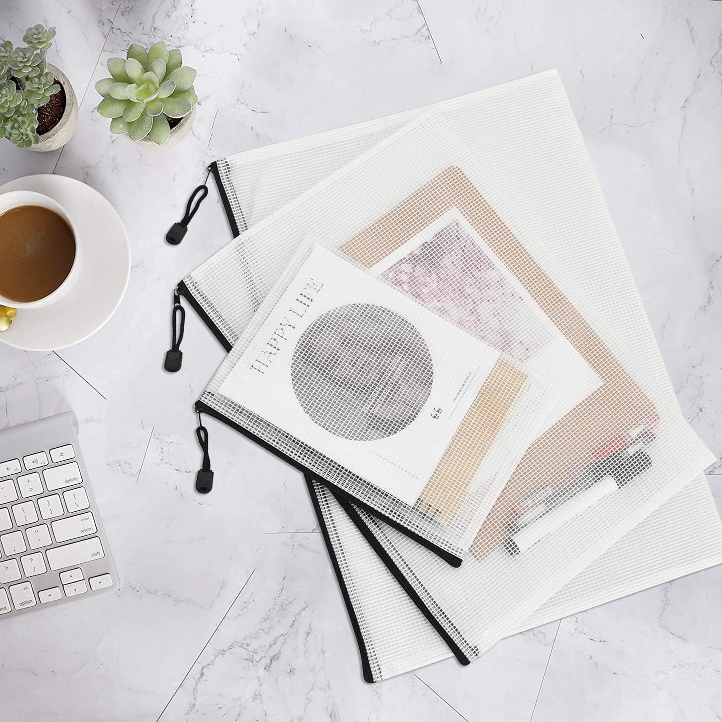 Vuzvuv 22Pcs A3 Size-16.9"x 12" Large Mesh Zipper Pouch with Label Sticker, Plastic Document Mesh Bag for File Board Game School Office Home Travel Storage（43cm30cm）