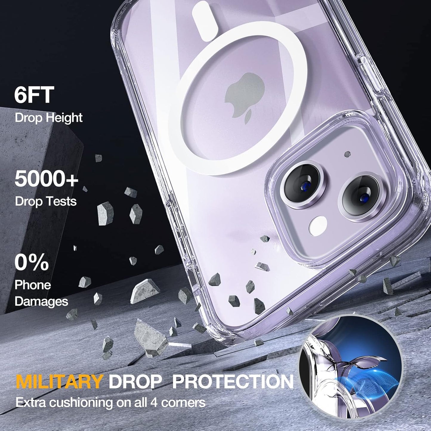 Miracase Magnetic for iPhone 14 Case 6.1'', [Bubble Free] Full-Body Bumper Phone case with Built-in Full Glass Screen &Lens Protector,No Gap,Compatible with MagSafe,Drop Proof 14 Cover,Clear