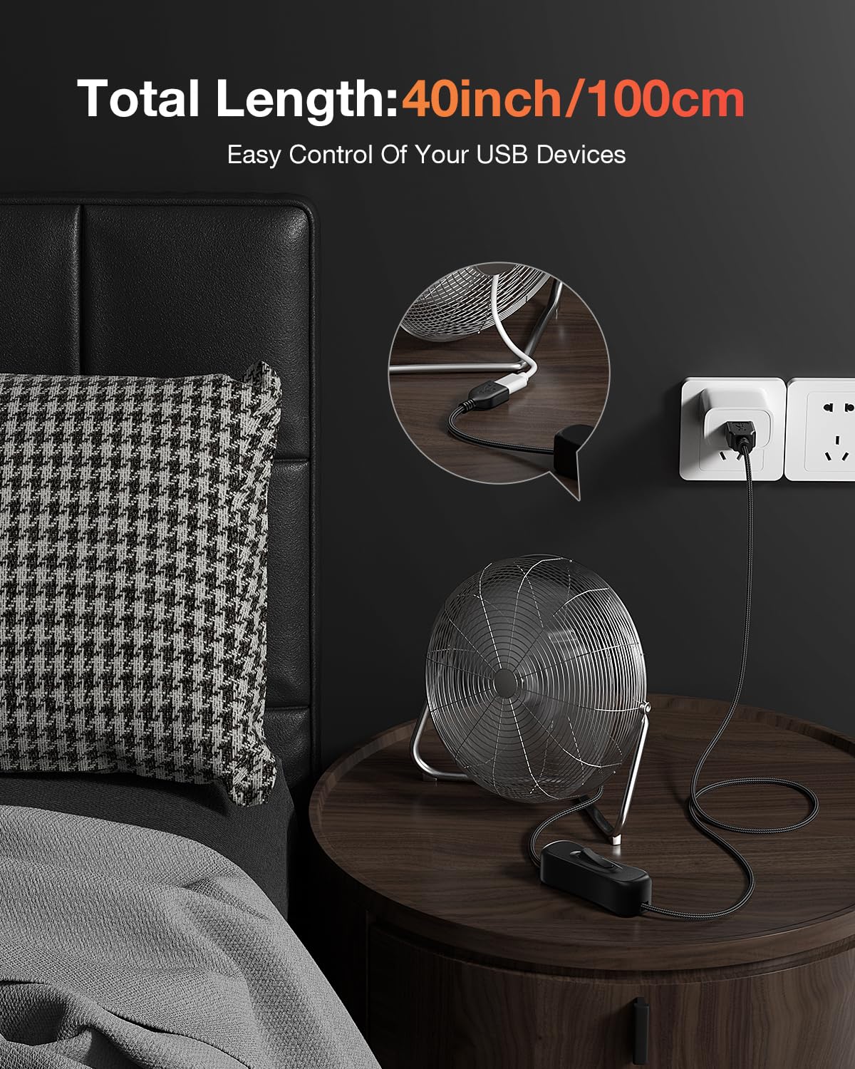 ANDTOBO USB Switch Extension Cable, (Upgraded Data + Power) USB Extension Cord with On/Off Power Switch Cable for LED Strips, iOS System, etc- 3.3 FT