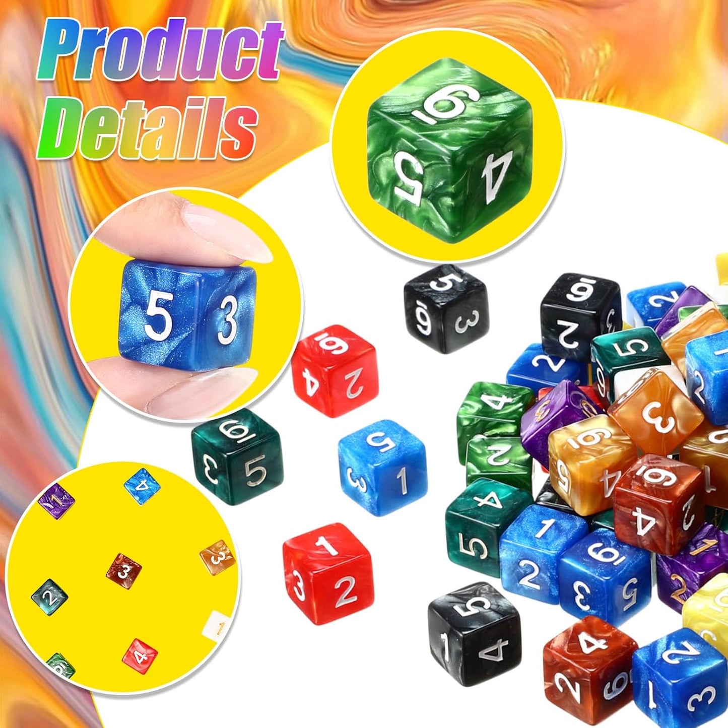 Poen 100 Pcs 16mm Dice Set Bulk, 6 Sided Standard Colored Dices with Numbers, D6 Polyhedral Games Dice for Board Games, Parties (Classic Color)