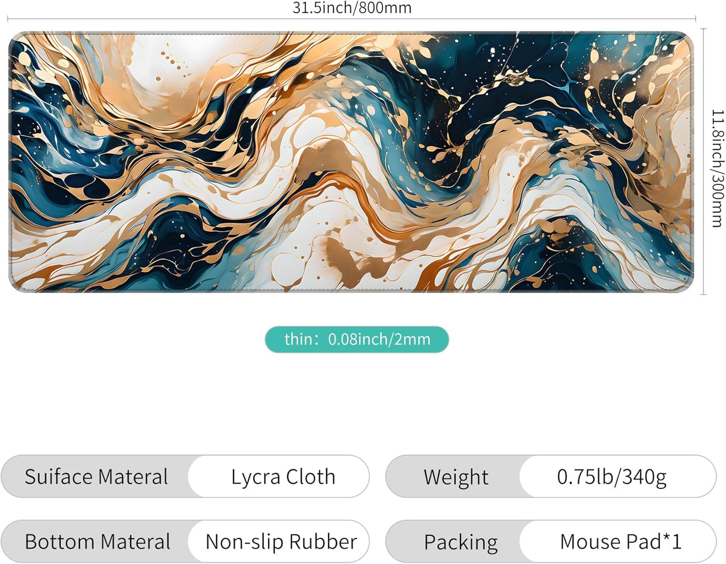 Dynippy Thin Extended Gaming Mouse Pad （31.5 * 11.8 * 0.08 inch） with Stitched Edges Large, Long XXL Keyboard and Mouse pad Desk Mat for Gaming Office & Home - Art 1