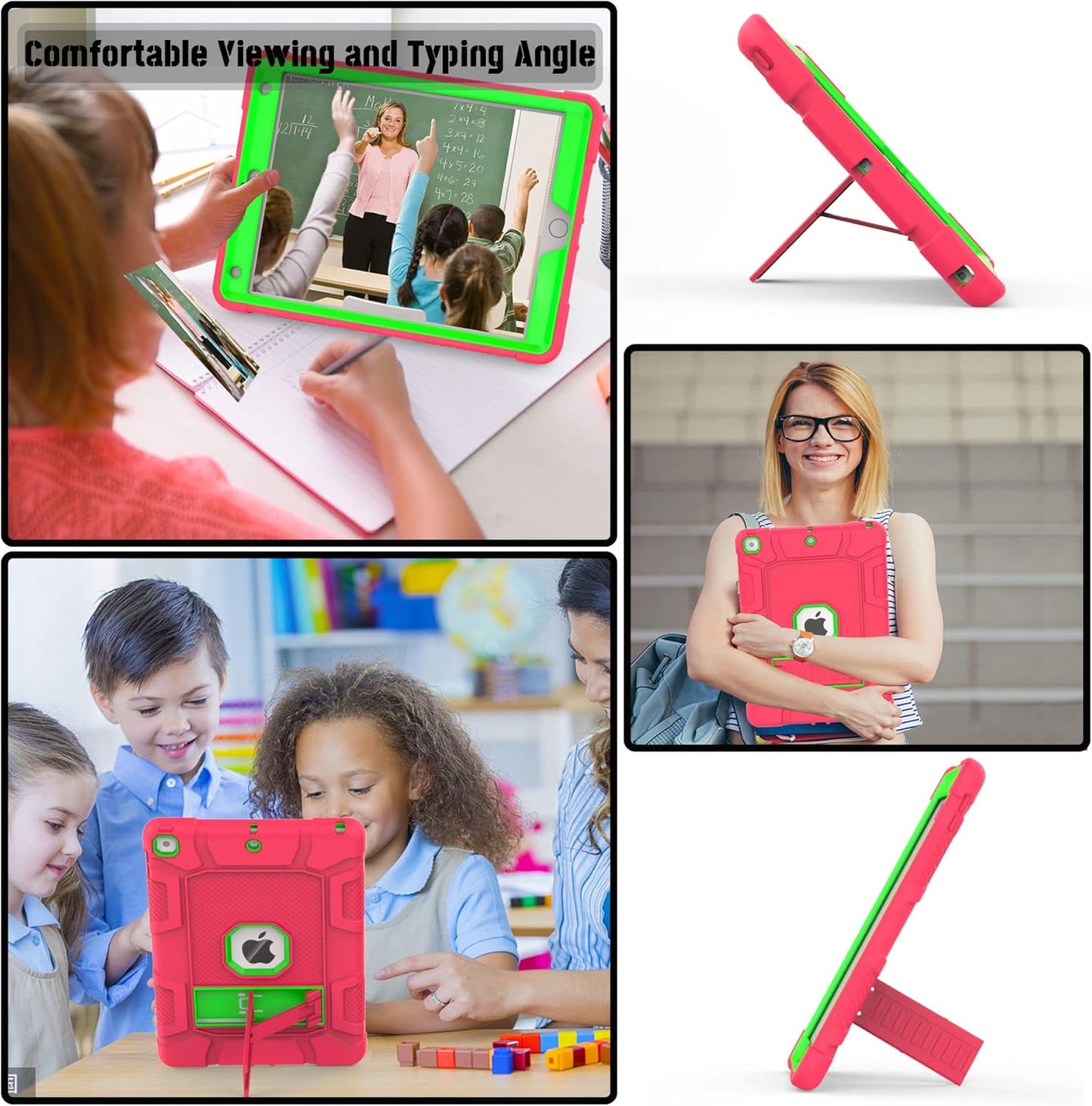 Rantice iPad 9th Generation Case, iPad 8th Generation Case, iPad 7th Generation Case, Hybrid Shockproof Rugged Drop Protection Cover with Kickstand for iPad 10.2'' 2021/2020/2019 Released(Pink+Green)