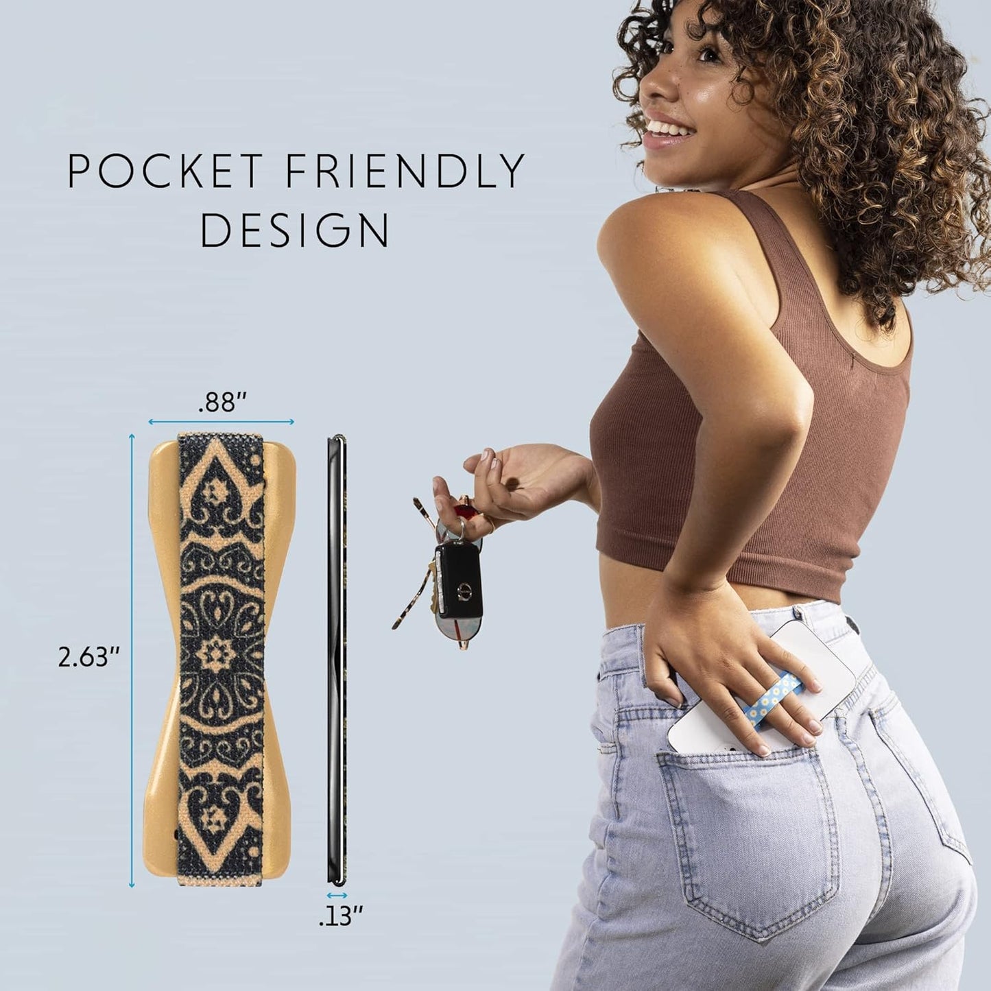 LOVEHANDLE Universal Phone Grip for Smartphones & Mini Tablets - Phone Holder for Hand - Wireless Charging Compatible - Made in The USA - Boho Gold