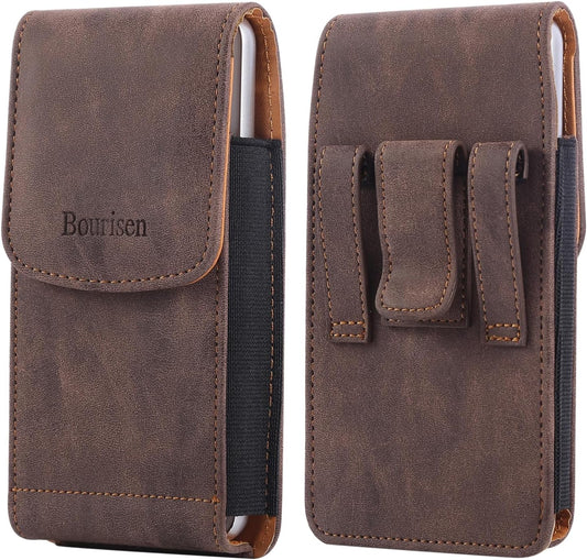 Phone Holster Pouch Case Belt Clip Loops Card Slot for Man iPhone12 13 14 15 16 17,11 12 13 14 15 16 17pro,17Air/Samsung S25 S24 S23 S22 S21 S20/LG/Moto (Brown&Yellow, L(6.1" x3.2''x0.8))