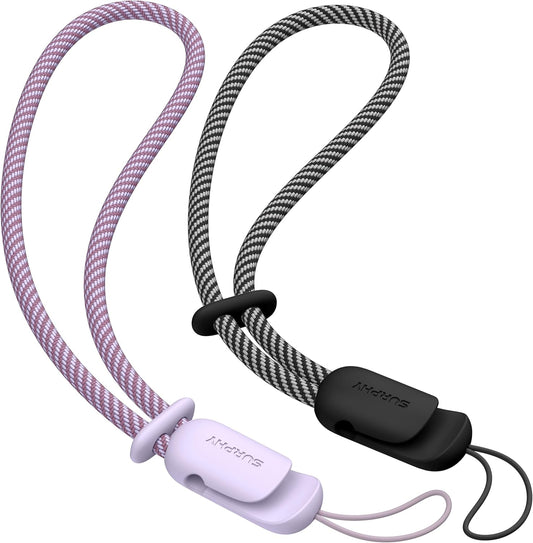 SURPHY 2 Pack Phone Lanyard for Cellphone Case, Phone Wrist Strap for Case, Cellphone Strap with 2-Color Braided, Charm Wrist Lanyard for Women, Cellphone Wrist Lanyard for Women, Black & Lilac