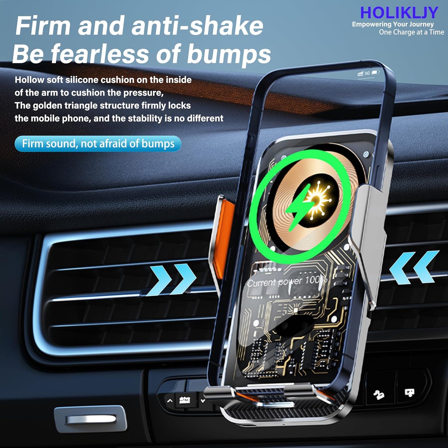 Car Phone Holder Charger Wireless Cell Phone Car Mount - 15W Fast Charging Auto-Clamping Air Vent Car Phone Mount Charger for iPhone 16 Pro Max 16 15 14 13 12 Pro and Sumsung Galaxy Series