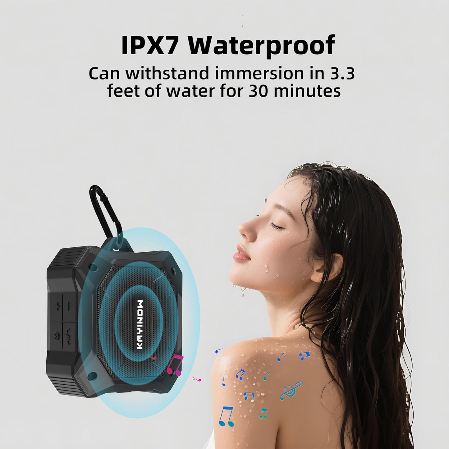Small Shower Speaker Supports TWS Stereo Pairing and Hands-Free Calling, Loud, IPX7 Waterproof Wireless Bluetooth Speaker, 12H Playtime, Suitable for Home Bathroom, Outdoor Travel, Beach