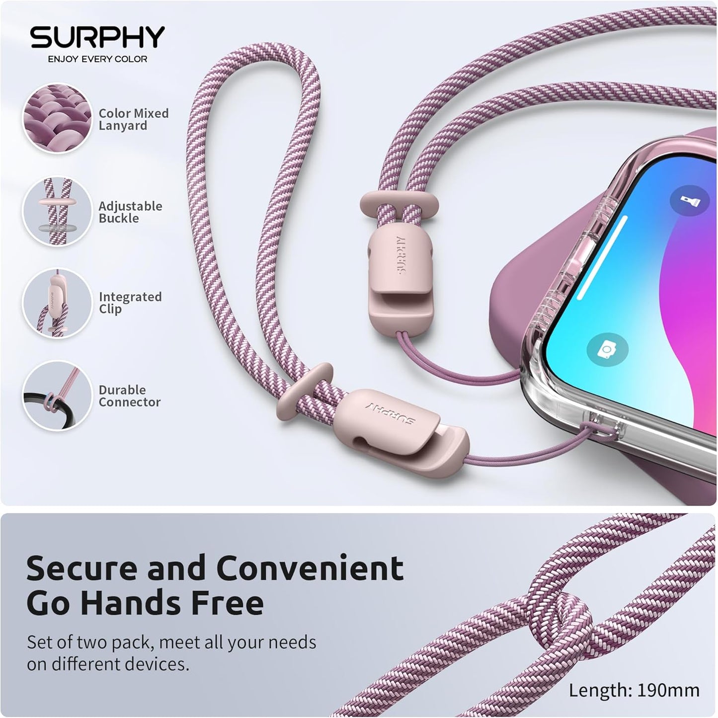 SURPHY 2 Pack Phone Lanyard for Cellphone Case, Phone Wrist Strap for Case, Cellphone Strap with 2-Color Braided, Charm Wrist Lanyard for Women and Men, Cellphone Wrist Lanyard for Women, Pink & Pink