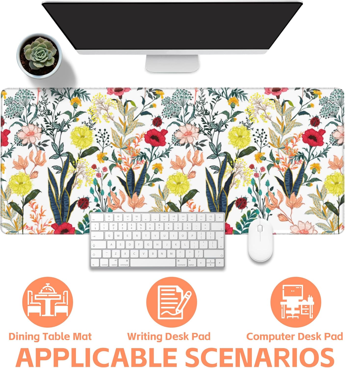 Mouse Pad Large Summer Flower Non-Slip Gaming Desk Mat with Stitched Edge Laptop Keyboard Desk Pad for Work Home Gaming (35.4 x 15.7 Inches)